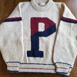 Vintage Wool Penn Quakers University of Pennsylvania Hand knit Sweater Med Lg